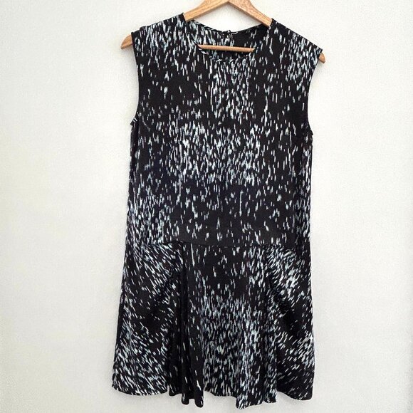theory silk go go mini shift cocktail dress black abstract print size 2 XS - Picture 1 of 6